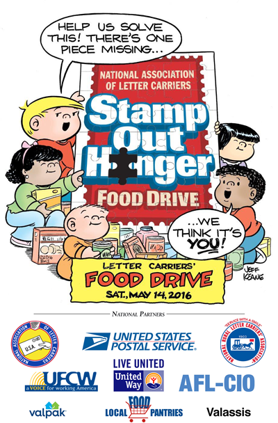 Help mail carriers Stamp Out Hunger next Sat., May 14, 2016
