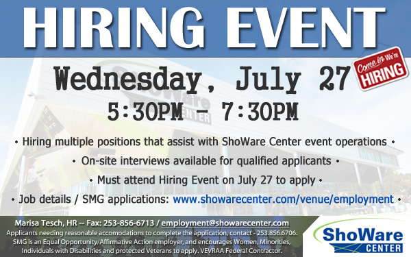 Kent Jobs: ShoWare Center is hiring for part-time, event-driven positions.