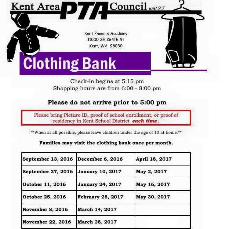 Kent Clothing Bank Dates