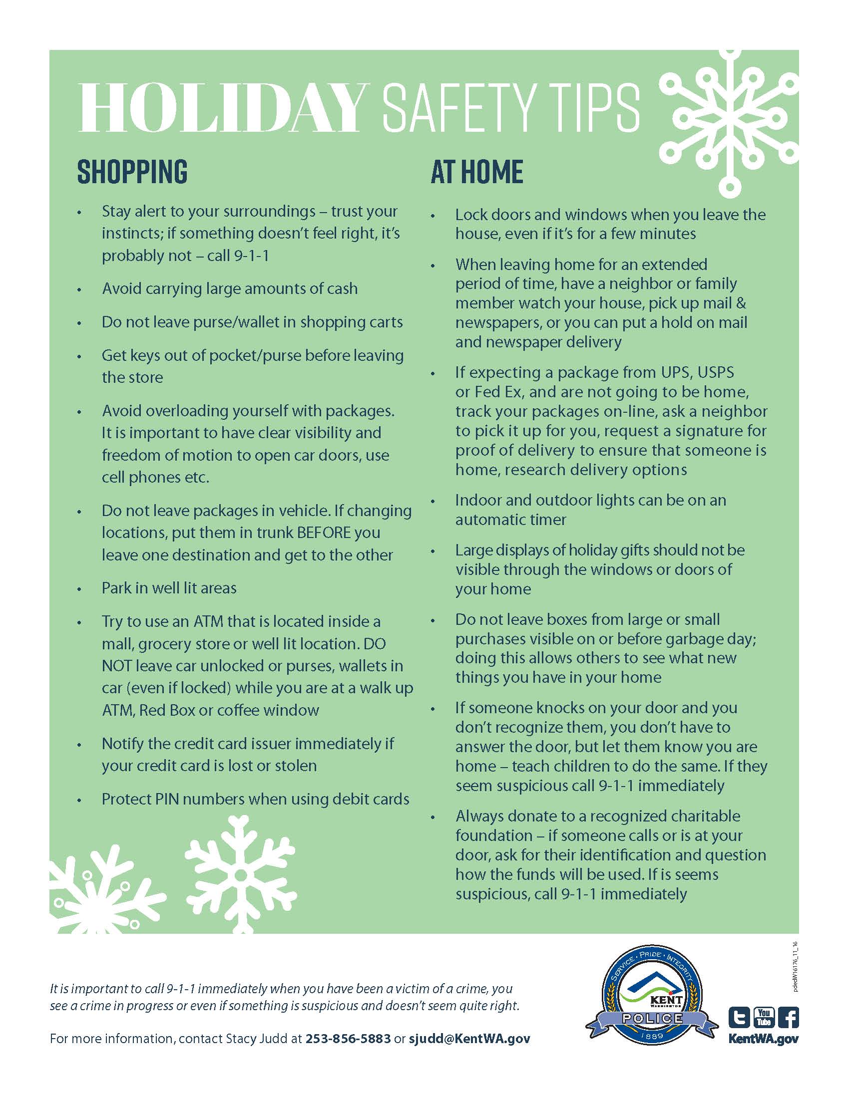 Stay Safe this Holiday Season with Safety Tips from the City of Kent, Washington