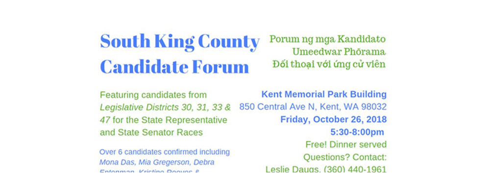 South King County Candidate Forum will be TONIGHT in Kent