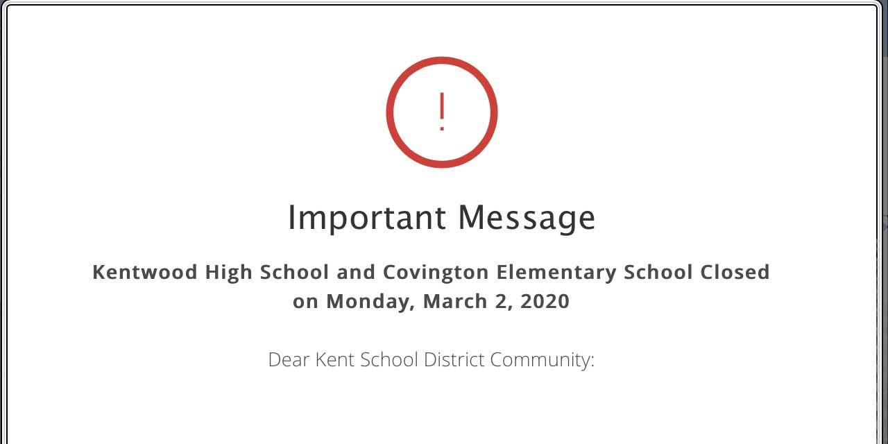 Due to coronavirus concerns, Kentwood High, Covington Elementary will be closed Mon., Mar. 2