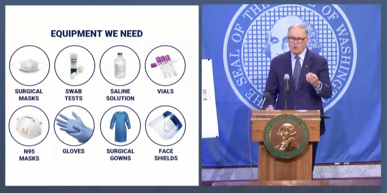 Gov. Inslee pleas for help to make more Personal Protective Equipment