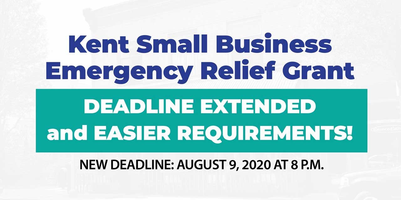 REMINDER: Deadline to apply for Kent’s Small Business Emergency Relief Grant is 8 p.m. Sunday