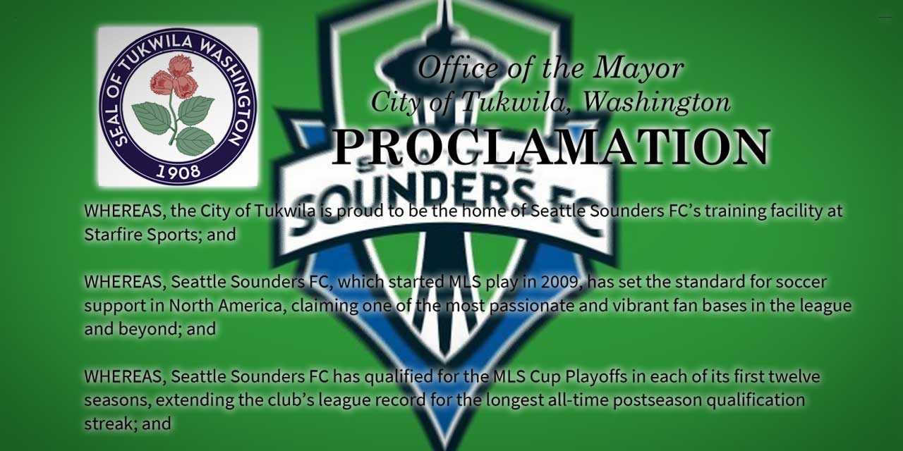 Saturday is ‘Seattle Sounders FC Spirit Day’ – here’s video of Tukwila Mayor’s proclamation