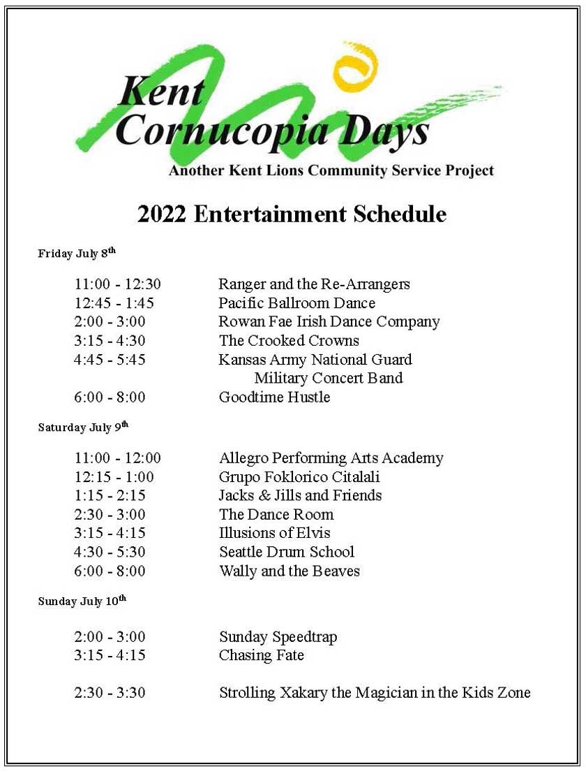 2022 KCD Entertainment Schedule